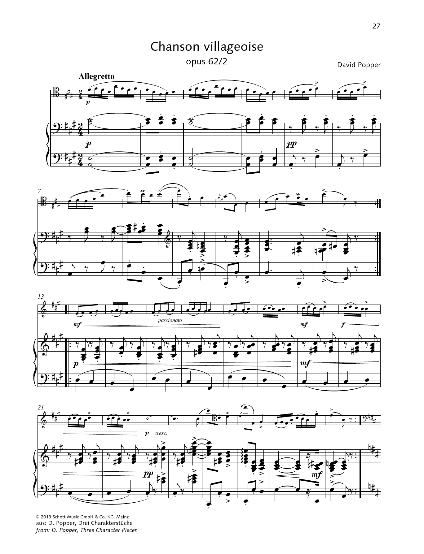 Dávid Popper Chanson villageoise Sheet Music