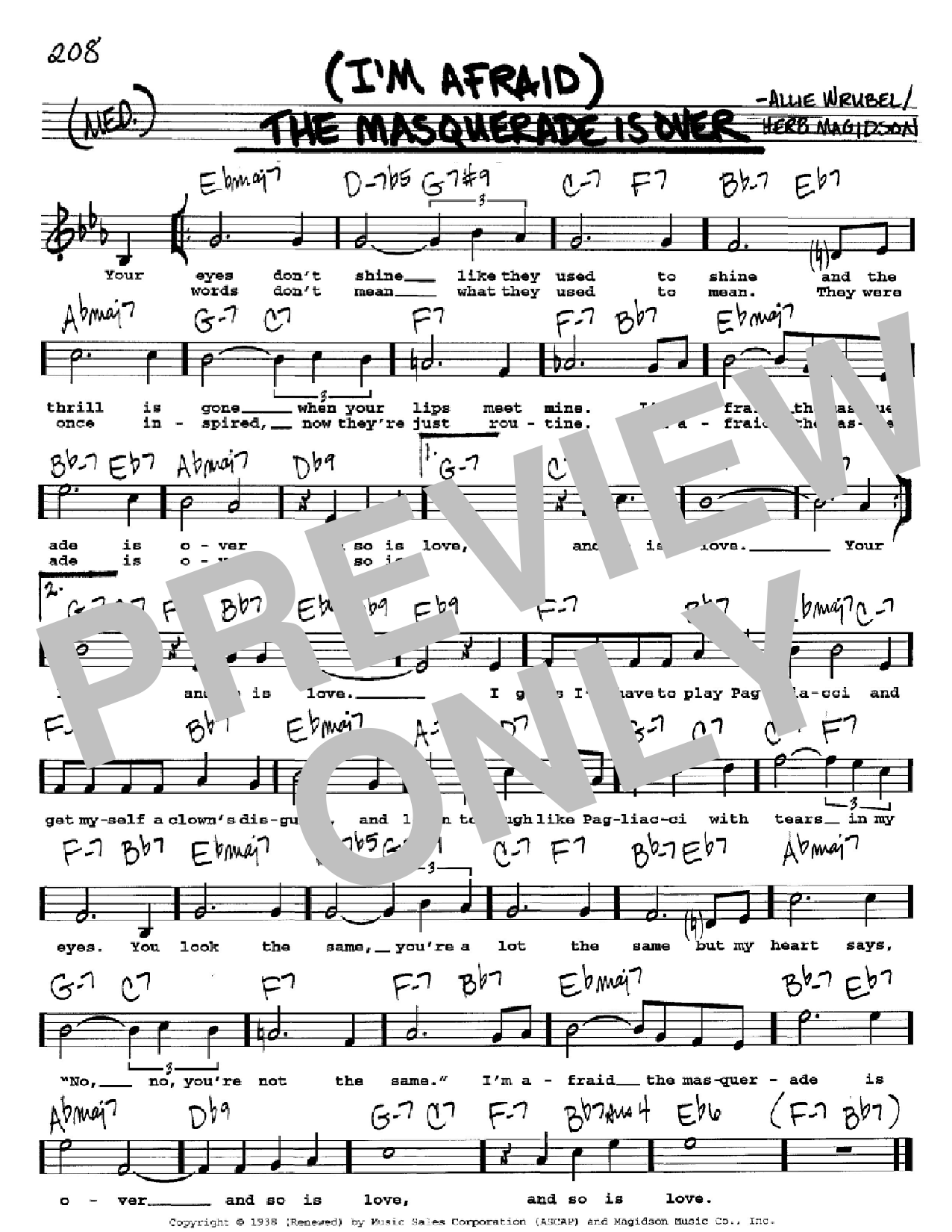 David Porter (I'm Afraid) The Masquerade Is Over Sheet Music