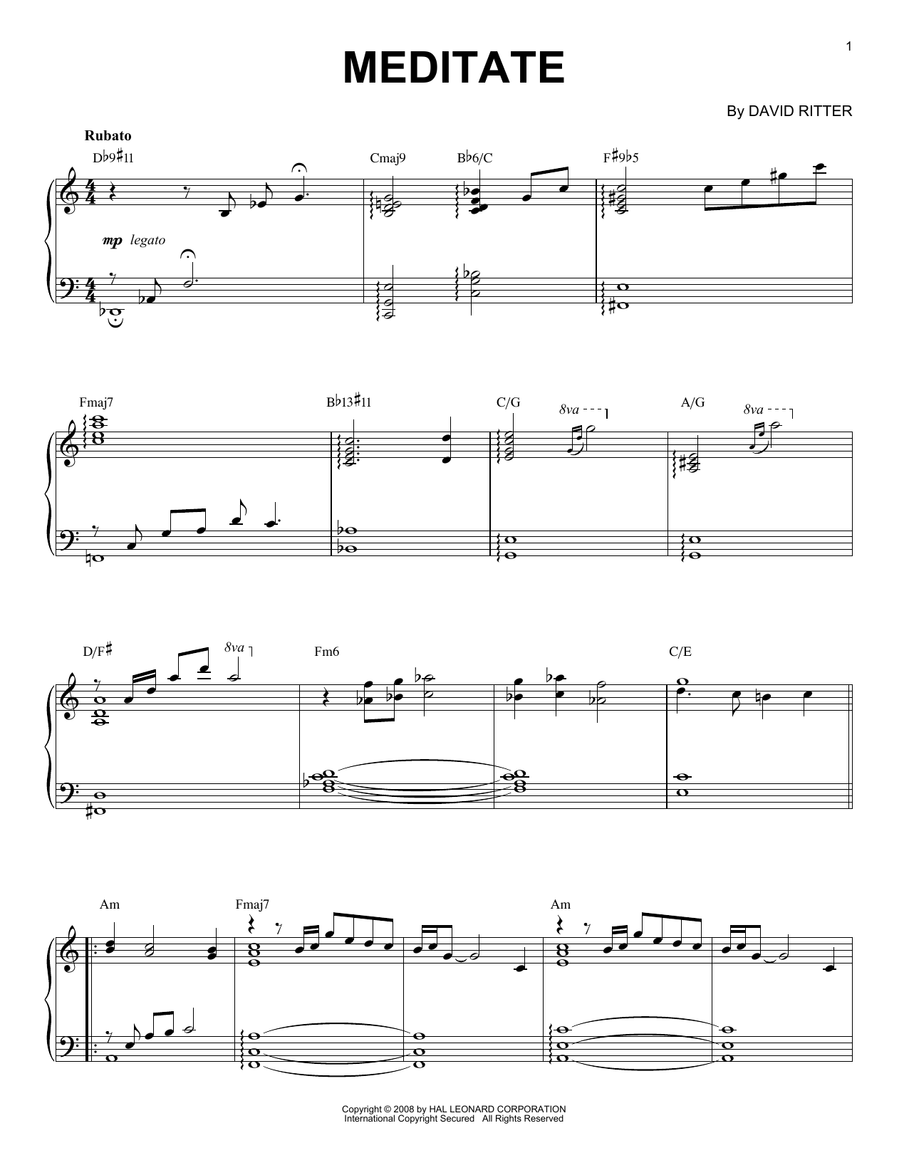 David Ritter Meditate Sheet Music