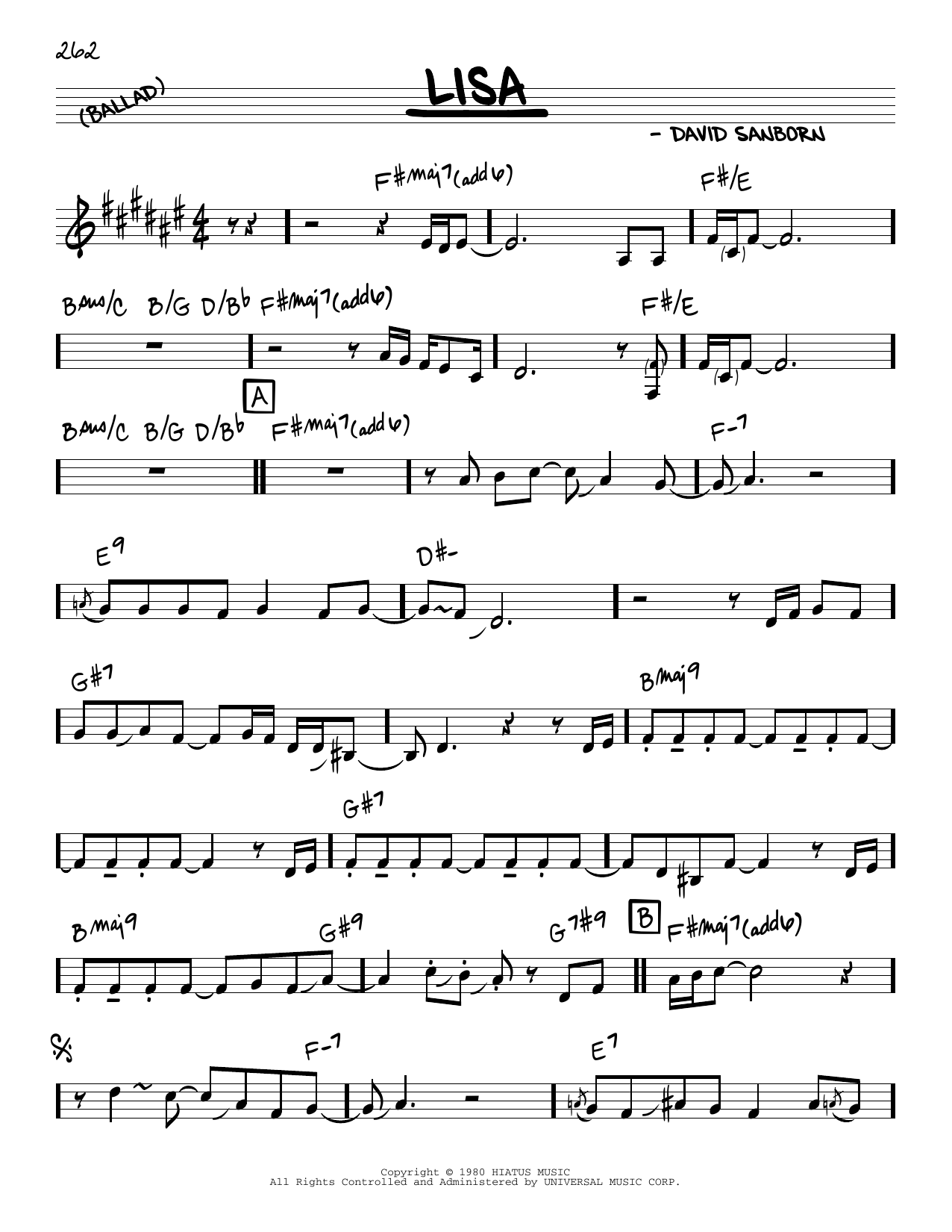 David Sanborn Lisa Sheet Music