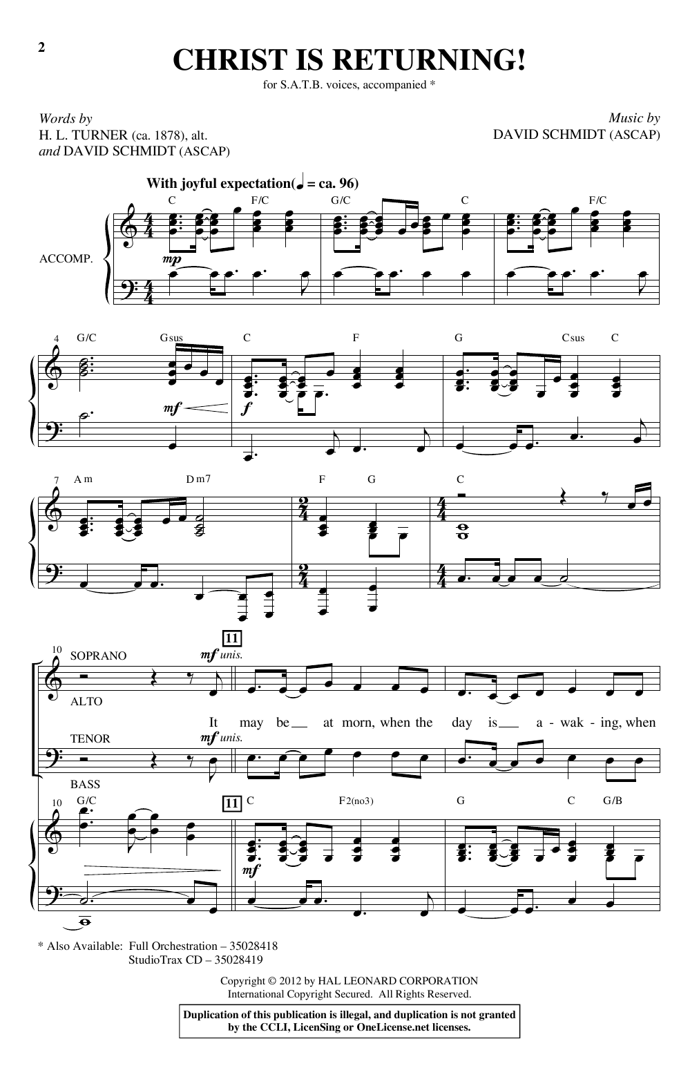David Schmidt Christ Is Returning Sheet Music