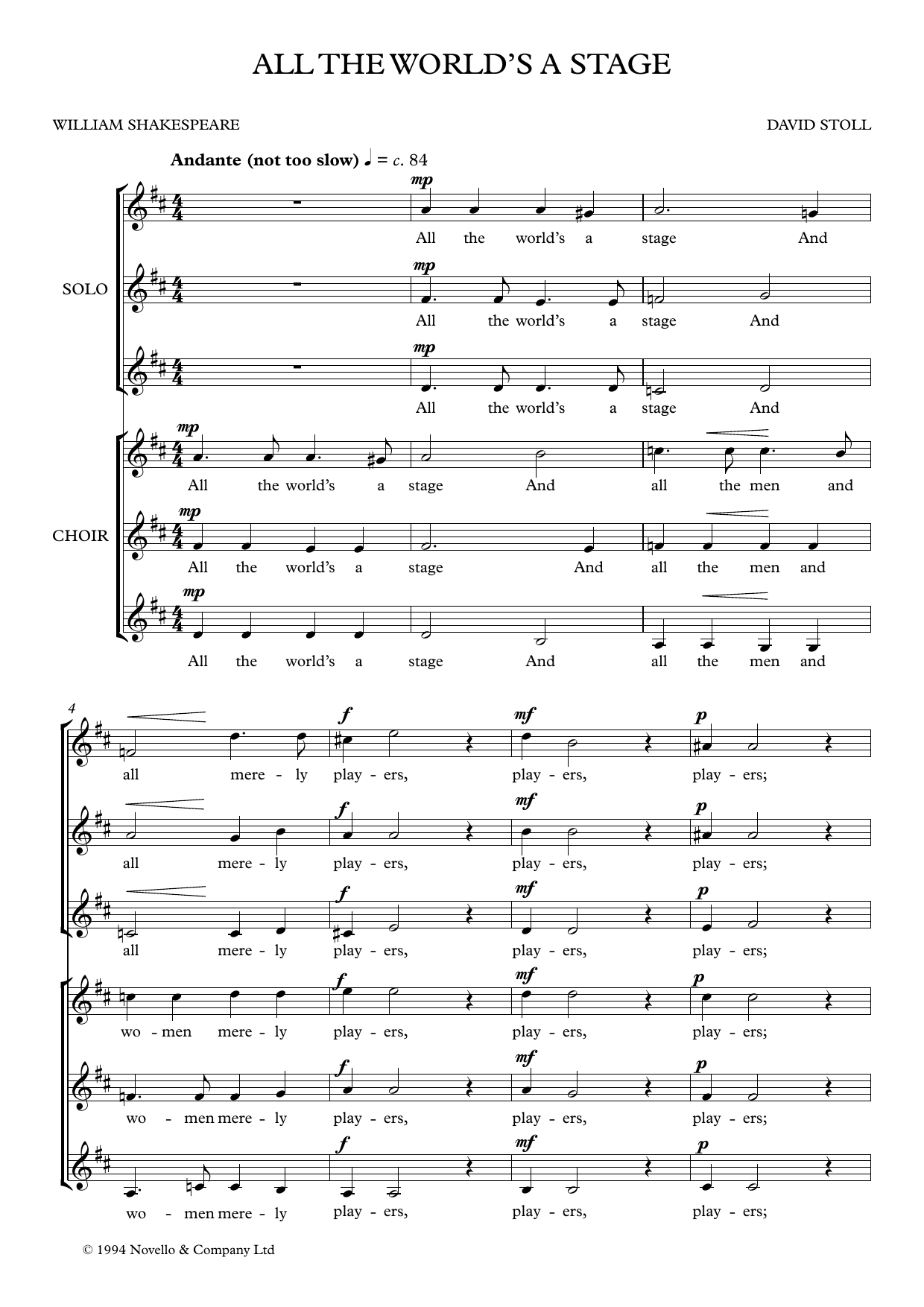 David Stoll All The World's A Stage Sheet Music