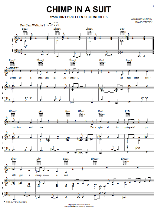 David Yazbek Chimp In A Suit Sheet Music