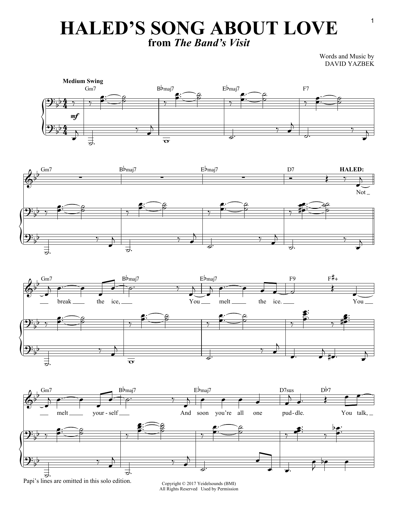 David Yazbek Haled's Song About Love [Solo version] (from The Band's Visit) Sheet Music