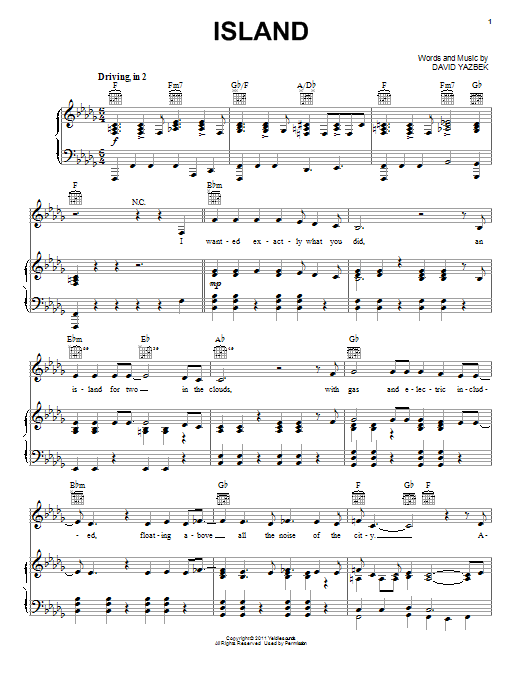 David Yazbek Island (from Women On The Verge Of A Nervous Breakdown) Sheet Music