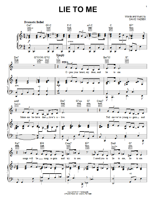 David Yazbek Lie To Me (from Women On The Verge Of A Nervous Breakdown) Sheet Music