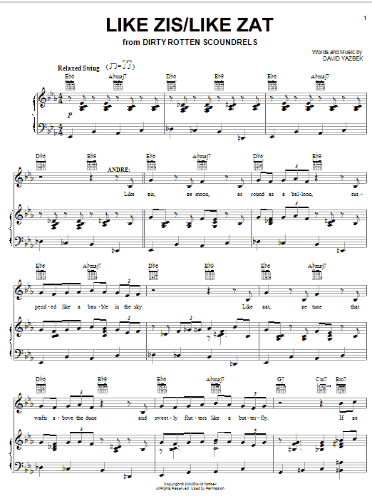 David Yazbek Like Zis/Like Zat Sheet Music