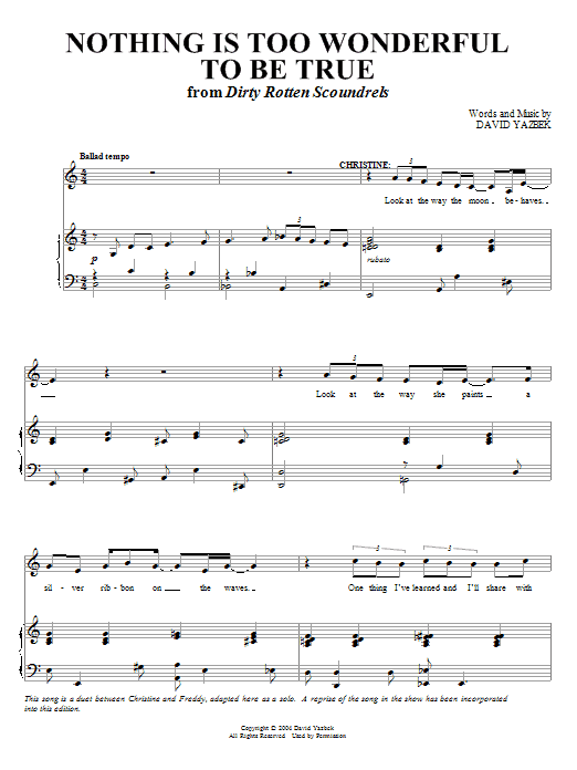 David Yazbek Nothing Is Too Wonderful To Be True Sheet Music