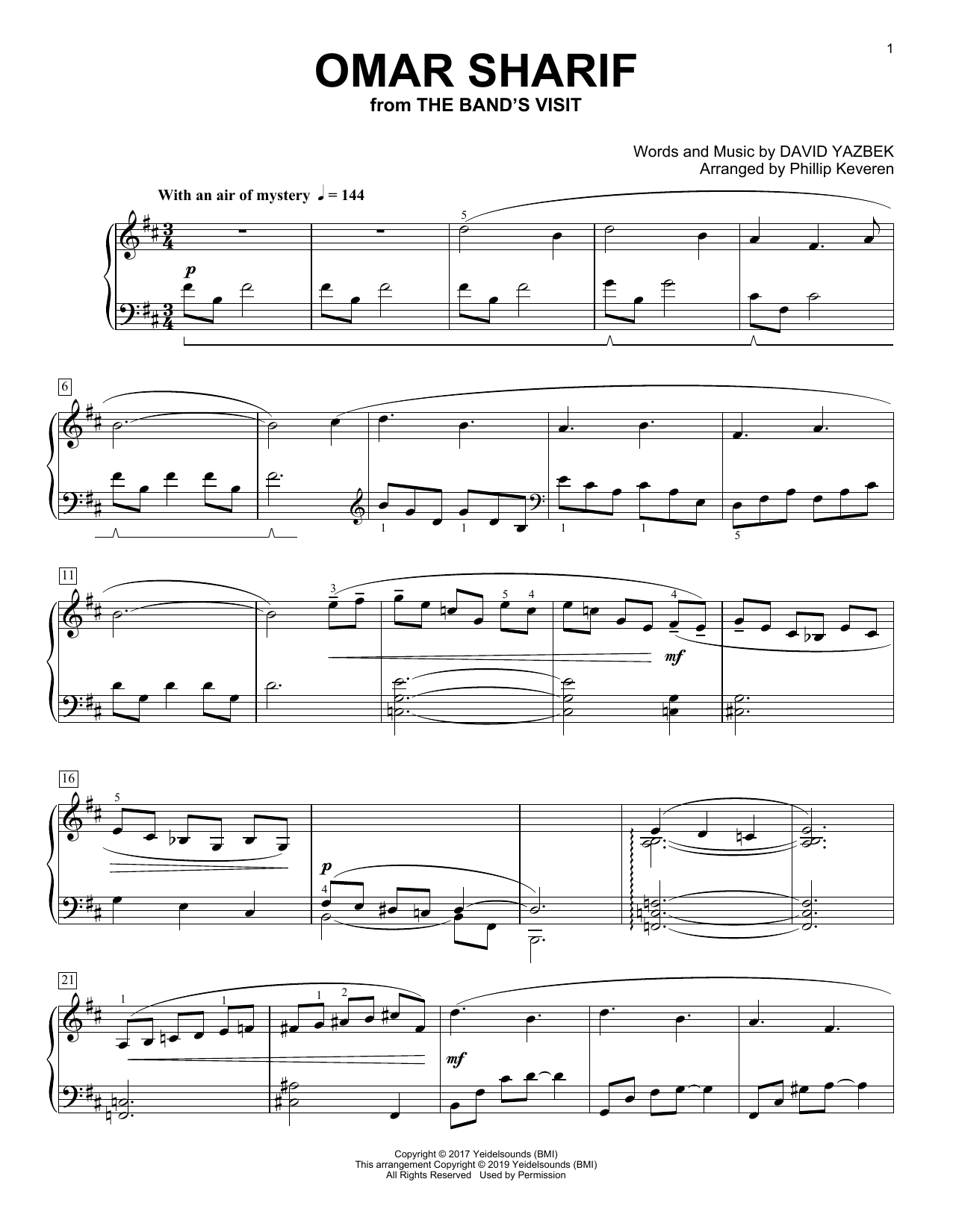 David Yazbek Omar Sharif [Classical version] (from The Band's Visit) (arr. Phillip Keveren) Sheet Music