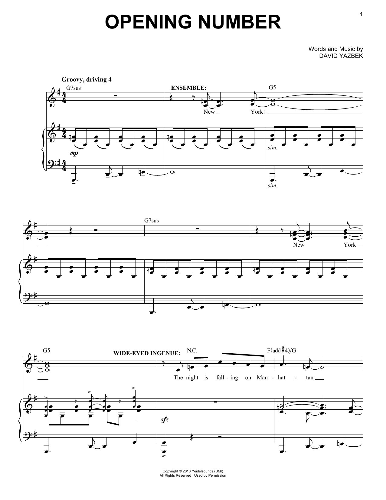David Yazbek Opening Number (from the musical Tootsie) Sheet Music