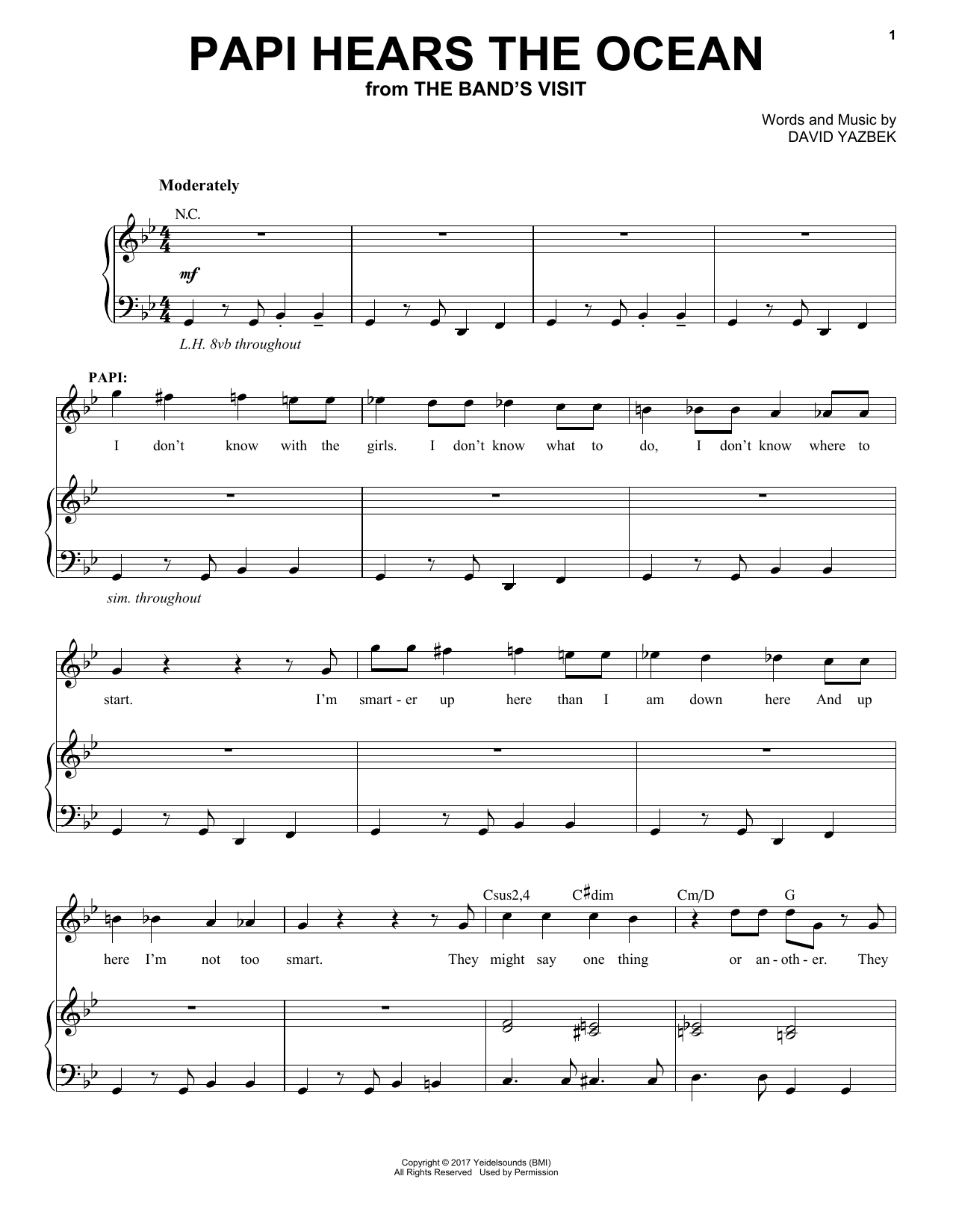 David Yazbek Papi Hears The Ocean Sheet Music