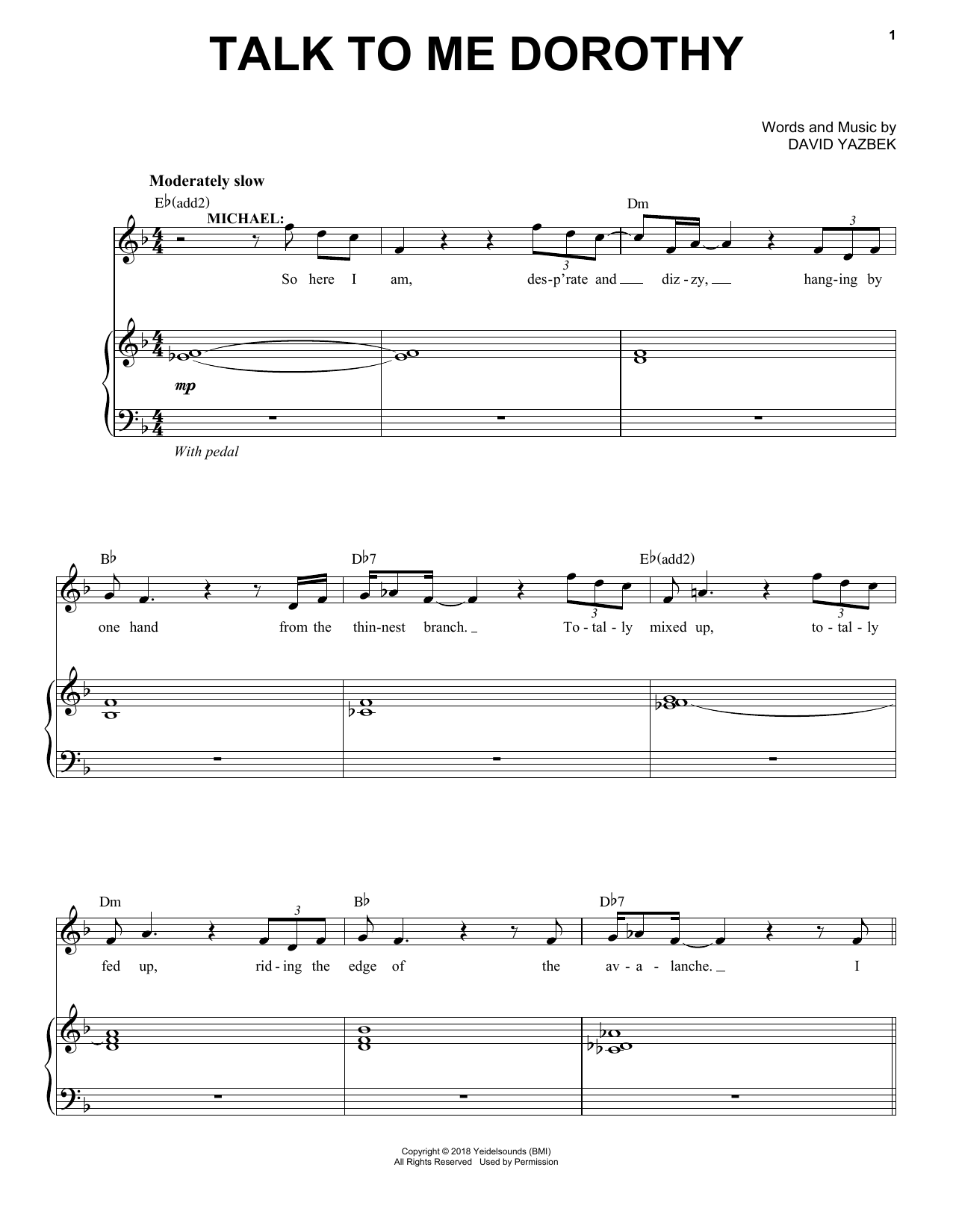 David Yazbek Talk To Me Dorothy (from the musical Tootsie) Sheet Music