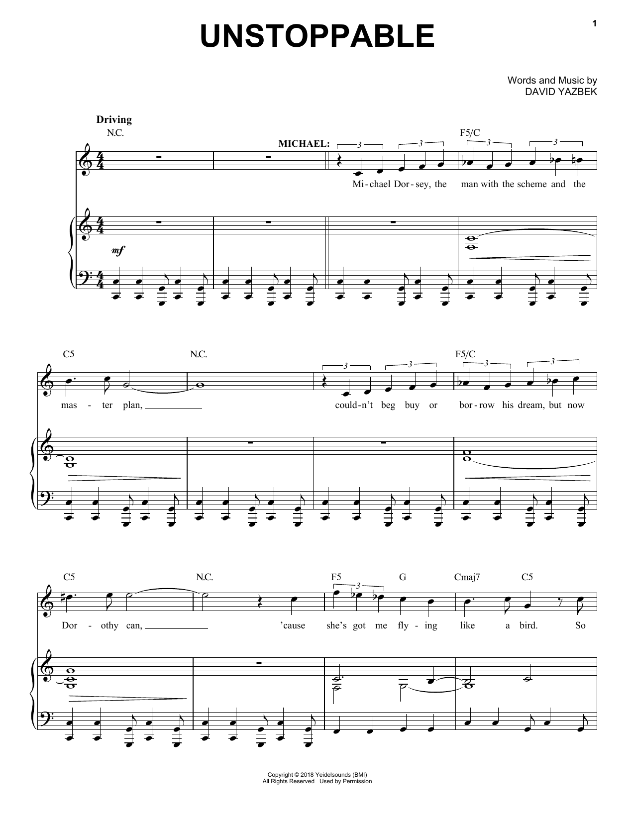 David Yazbek Unstoppable (from the musical Tootsie) Sheet Music
