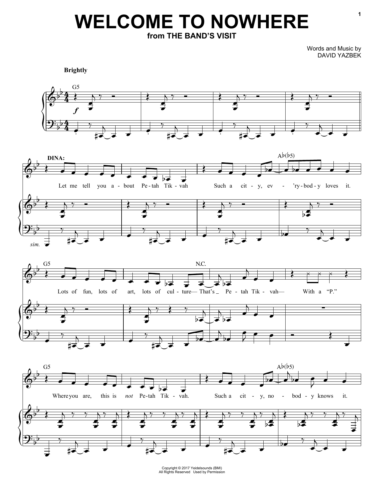David Yazbek Welcome To Nowhere Sheet Music