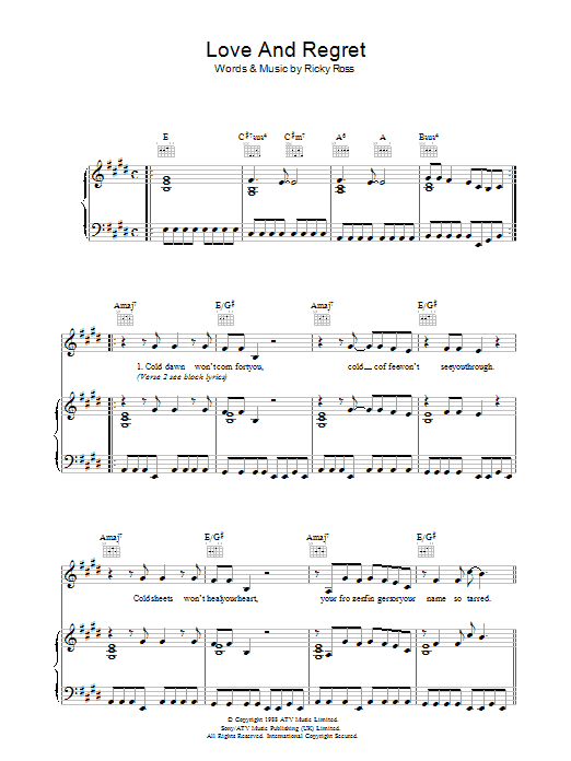 Deacon Blue Love And Regret Sheet Music