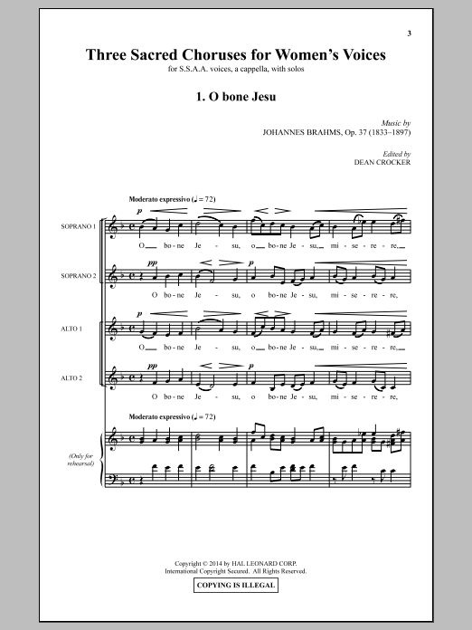 Dean Crocker Three Sacred Choruses For Women's Voices Sheet Music