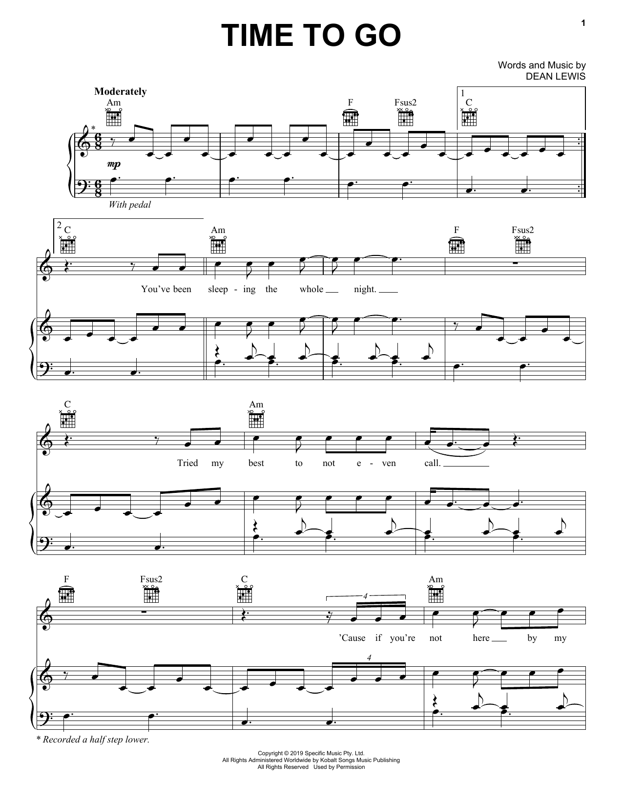 Dean Lewis Time To Go Sheet Music