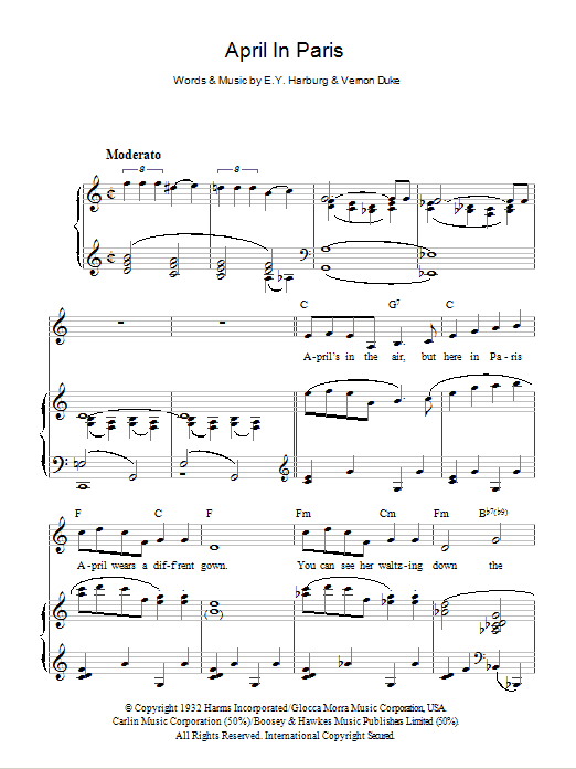 Dean Martin April In Paris Sheet Music