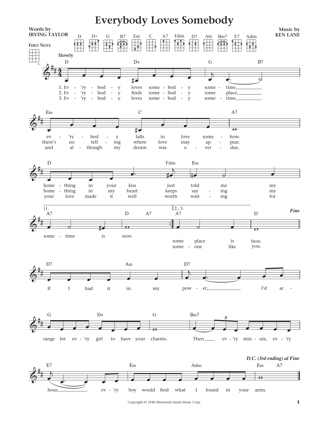Dean Martin Everybody Loves Somebody (from The Daily Ukulele) (arr. Liz and Jim Beloff) Sheet Music