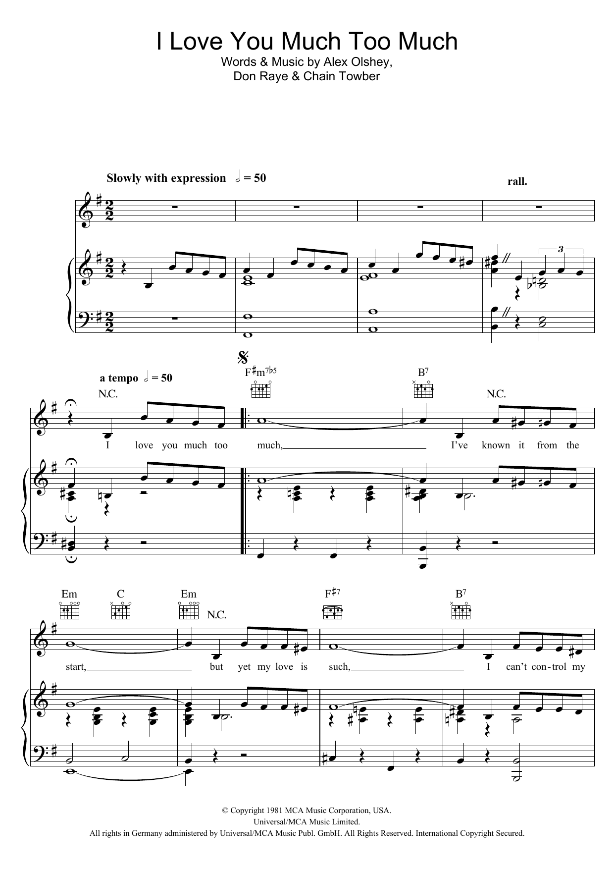 Dean Martin I Love You Much Too Much Sheet Music