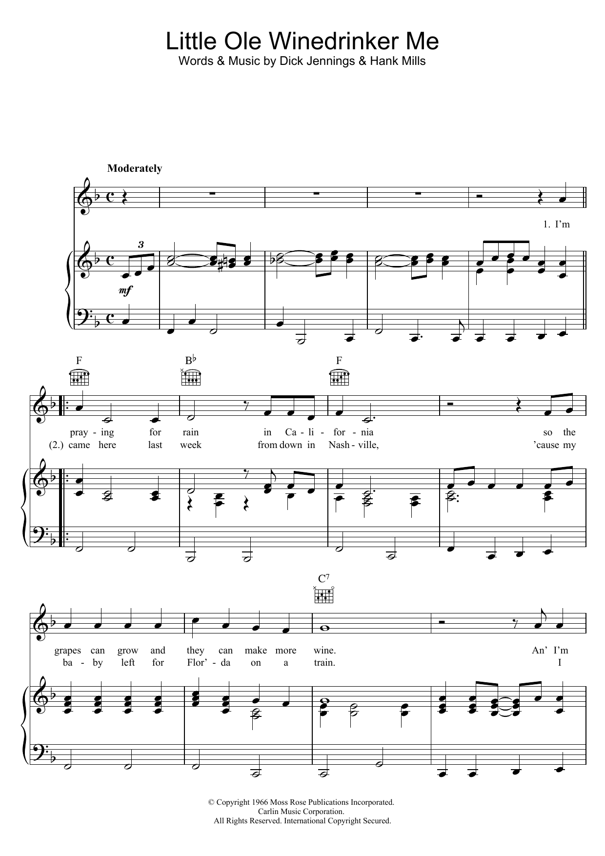 Dean Martin Little Ole Winedrinker Me Sheet Music