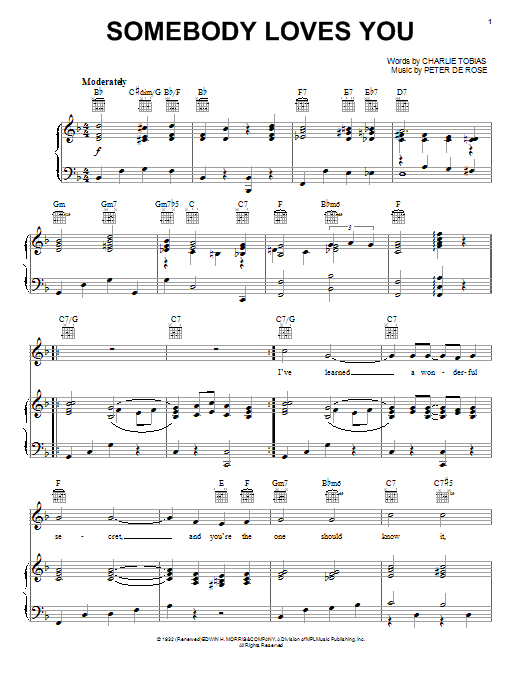Dean Martin Somebody Loves You Sheet Music