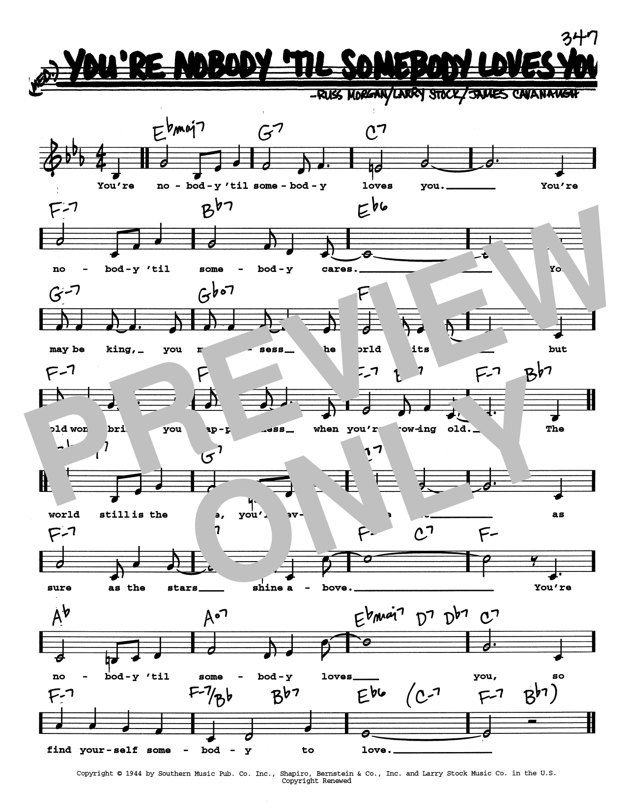 Dean Martin You're Nobody 'til Somebody Loves You (Low Voice) Sheet Music