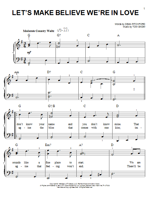 Dean Pitchford Let's Make Believe We're In Love Sheet Music
