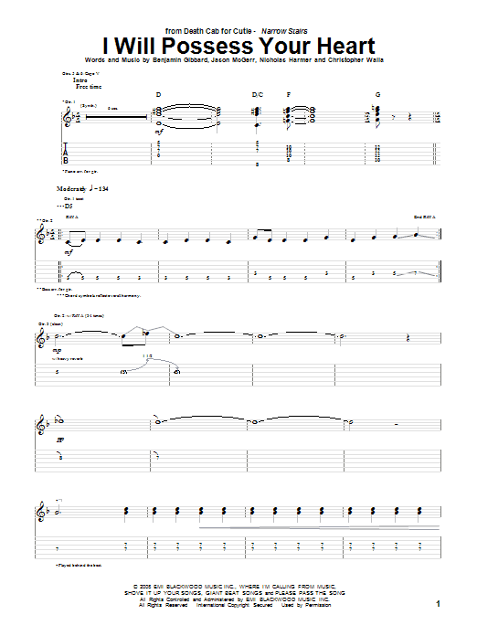 Death Cab For Cutie I Will Possess Your Heart Sheet Music
