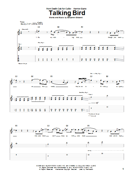 Death Cab For Cutie Talking Bird Sheet Music
