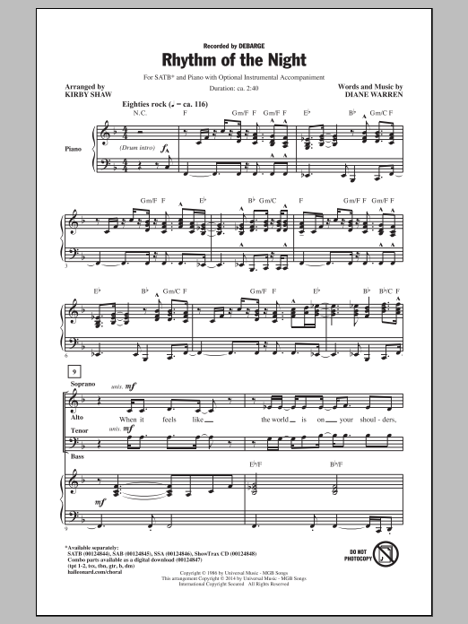 DeBarge Rhythm Of The Night (arr. Kirby Shaw) Sheet Music