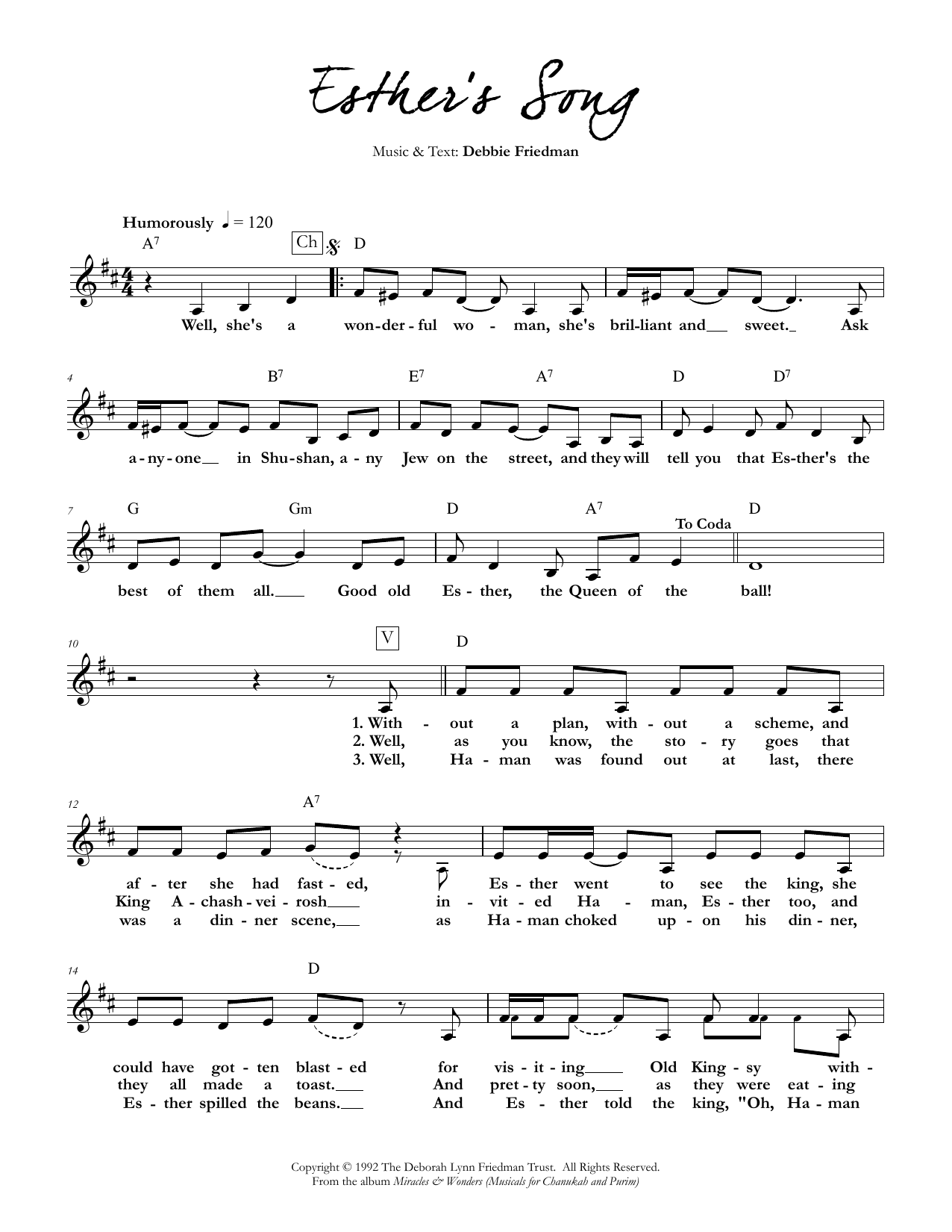 Debbie Friedman Esther's Song Sheet Music