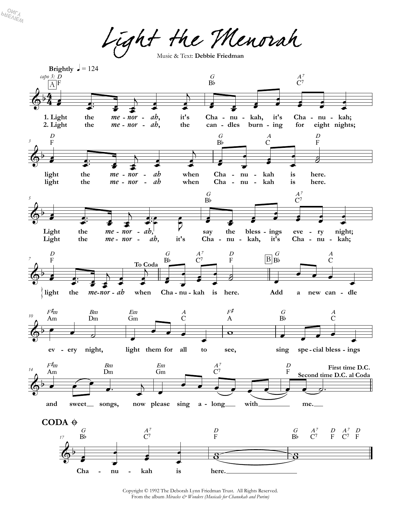 Debbie Friedman Light the Menorah Sheet Music