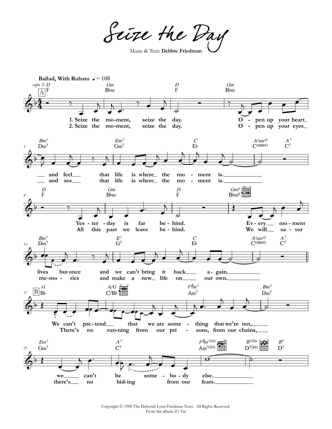 Debbie Friedman Seize the Day Sheet Music