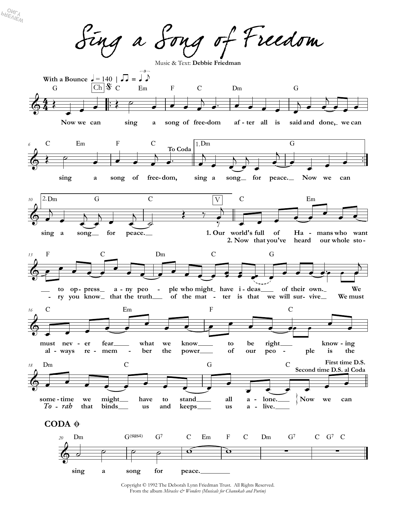 Debbie Friedman Sing a Song of Freedom Sheet Music