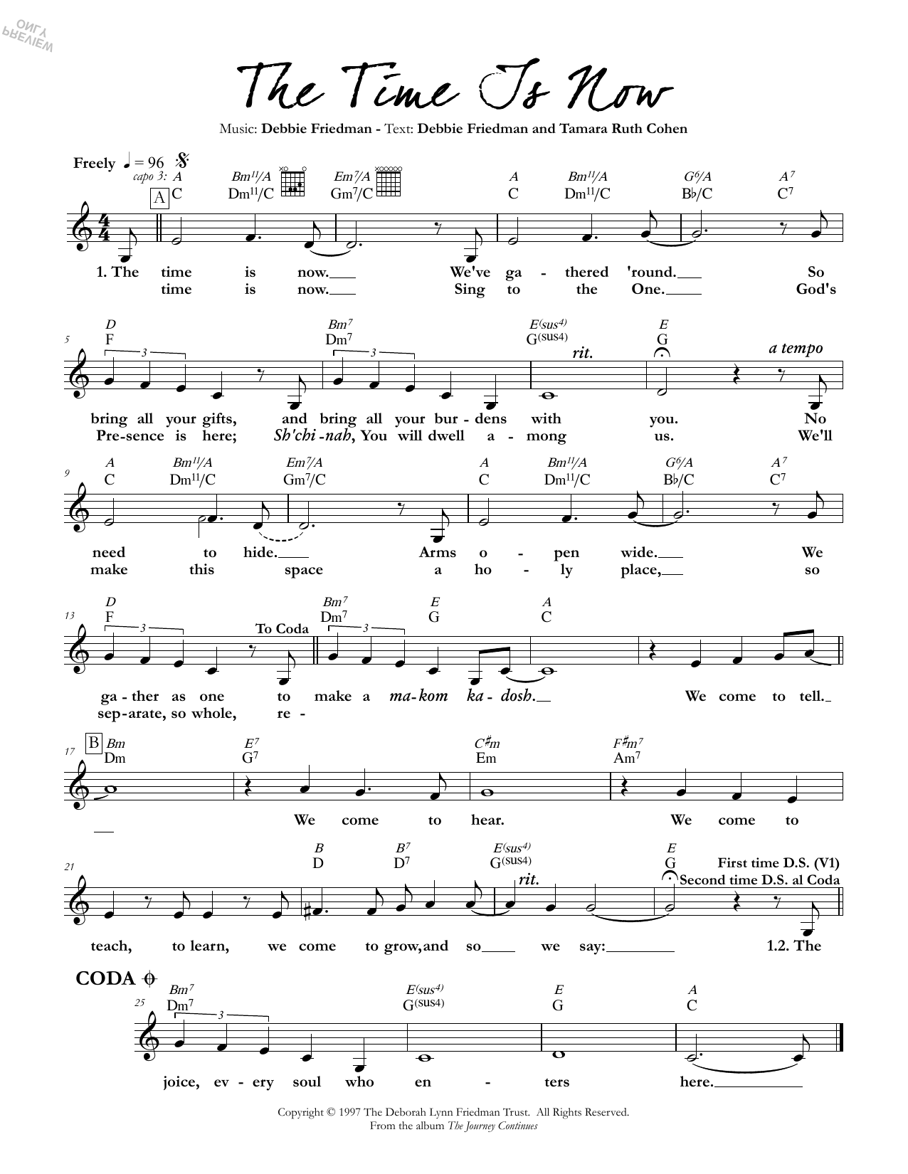 Debbie Friedman & Tamara Ruth Cohen The Time Is Now Sheet Music