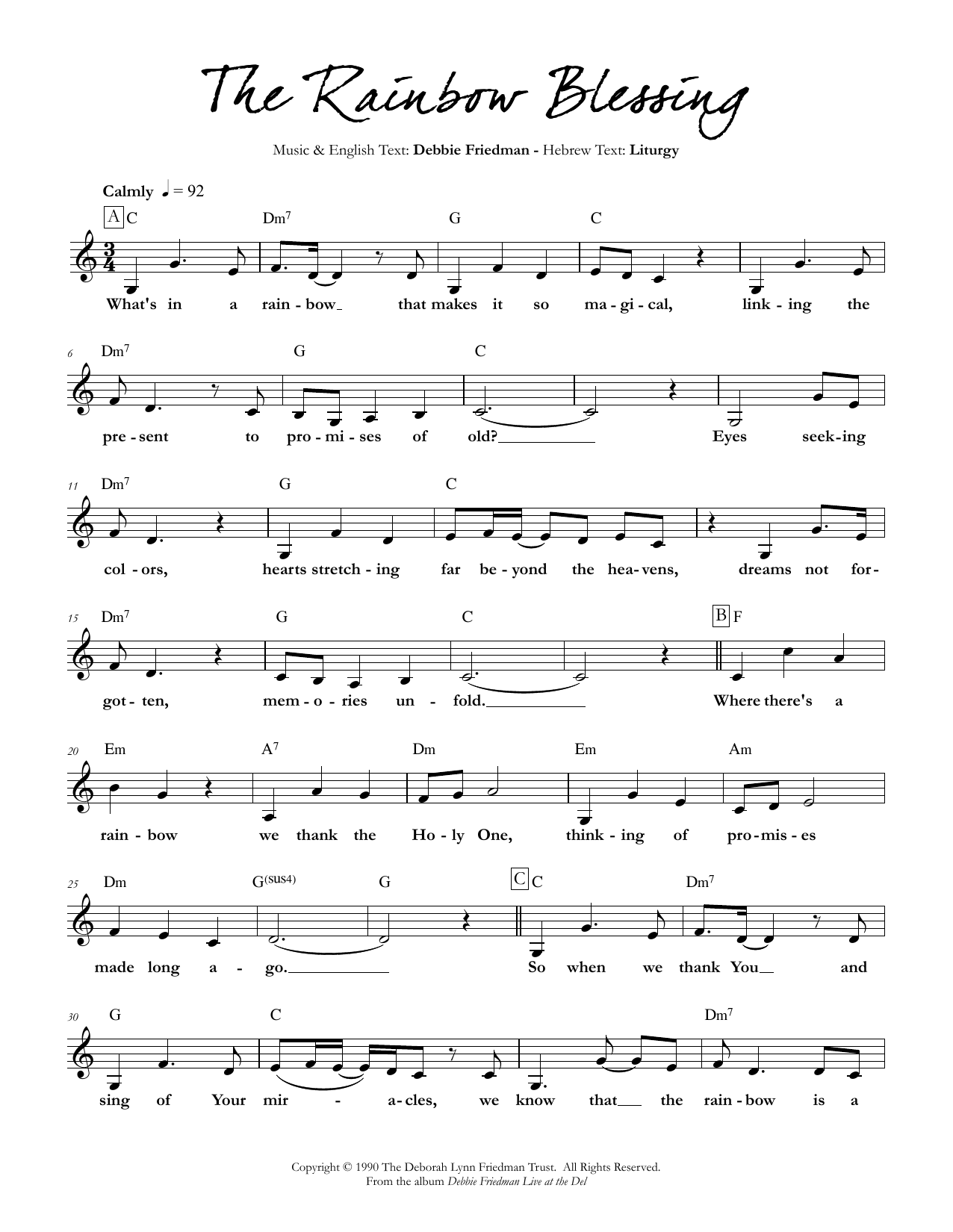 Debbie Friedman The Rainbow Blessing Sheet Music
