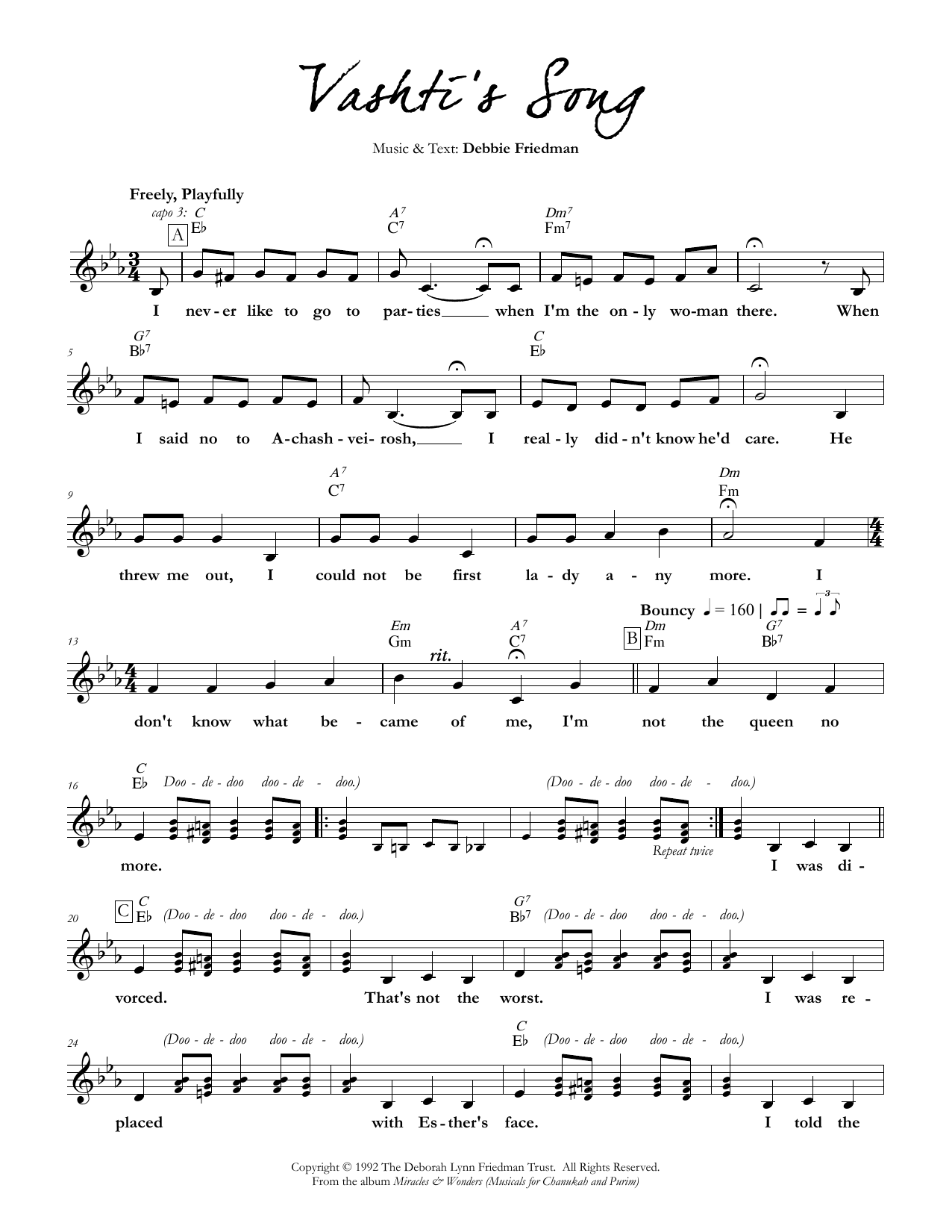 Debbie Friedman Vashti's Song Sheet Music