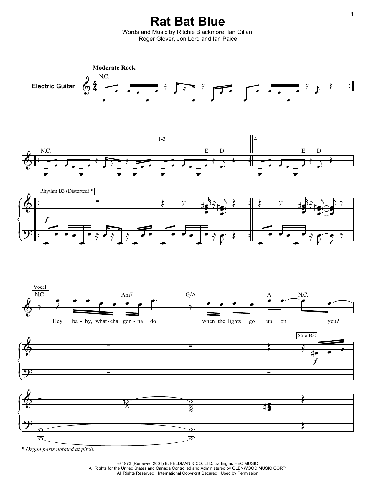 Deep Purple Rat Bat Blue Sheet Music