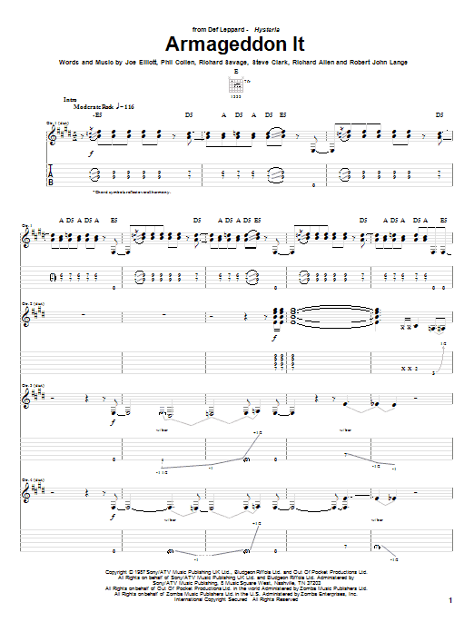 Def Leppard Armageddon It Sheet Music