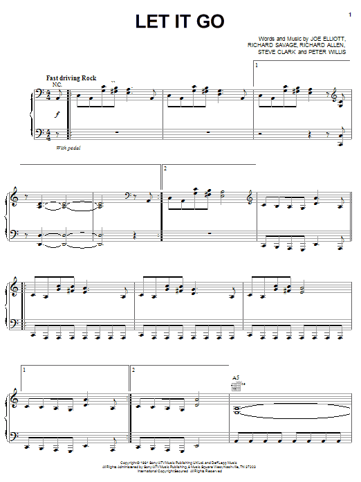 Def Leppard Let It Go Sheet Music