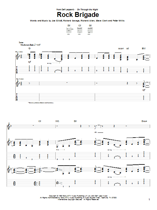 Def Leppard Rock Brigade Sheet Music