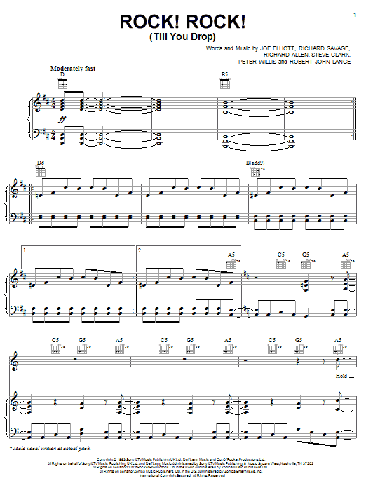 Def Leppard Rock! Rock! (Till You Drop) Sheet Music
