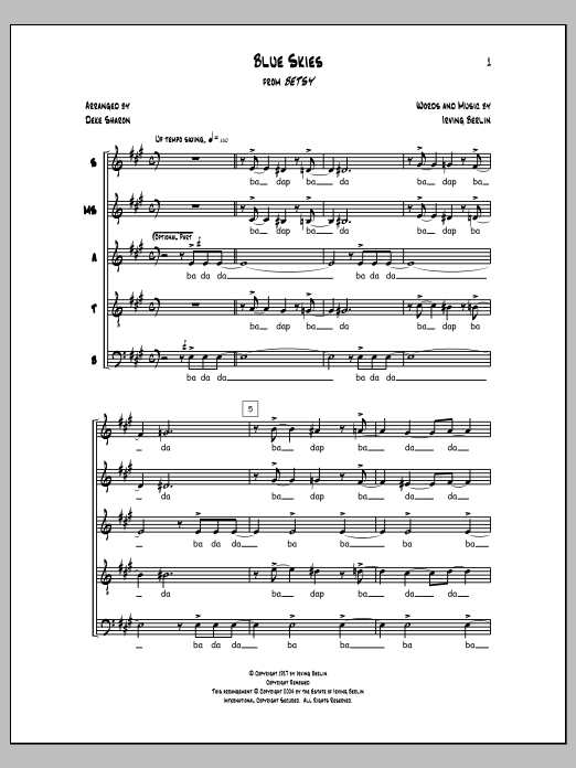 Deke Sharon Blue Skies Sheet Music