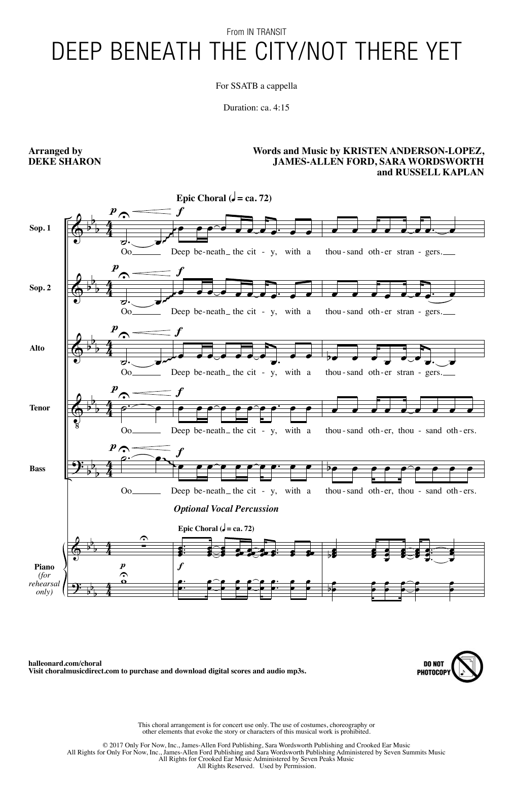 Deke Sharon Deep Beneath The City/Not There Yet Sheet Music