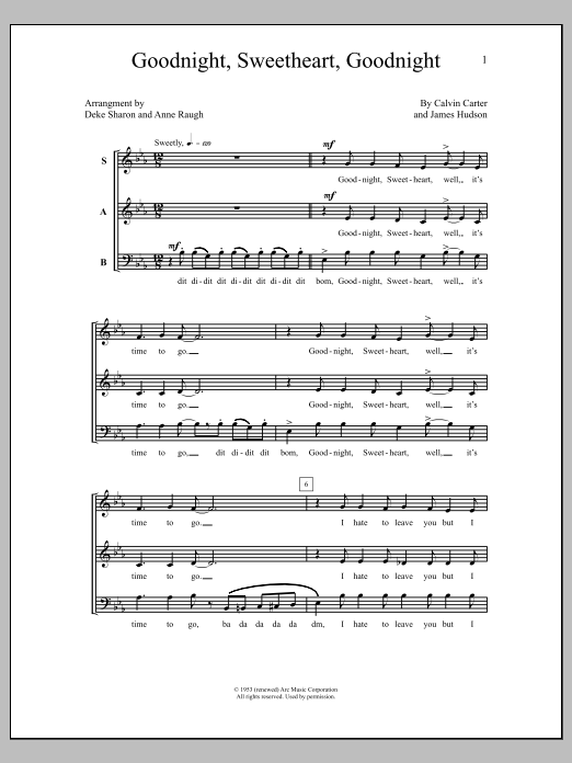 Deke Sharon Goodnight, Sweetheart, Goodnight Sheet Music