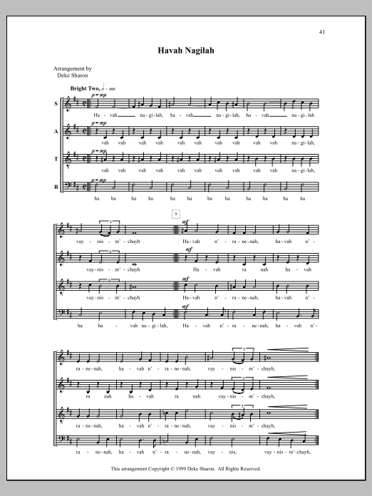 Deke Sharon Havah Nagila Sheet Music