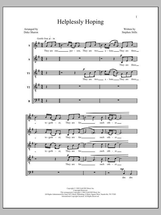 Deke Sharon Helplessly Hoping Sheet Music