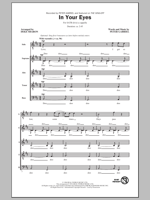 Deke Sharon In Your Eyes Sheet Music