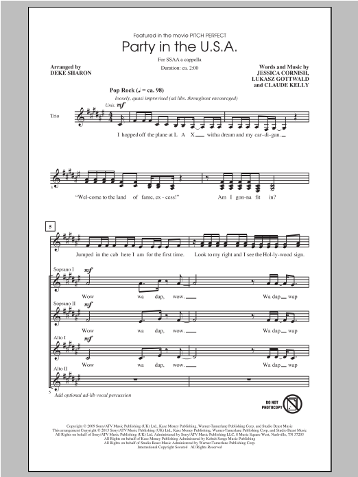 Deke Sharon Party In The U.S.A. Sheet Music